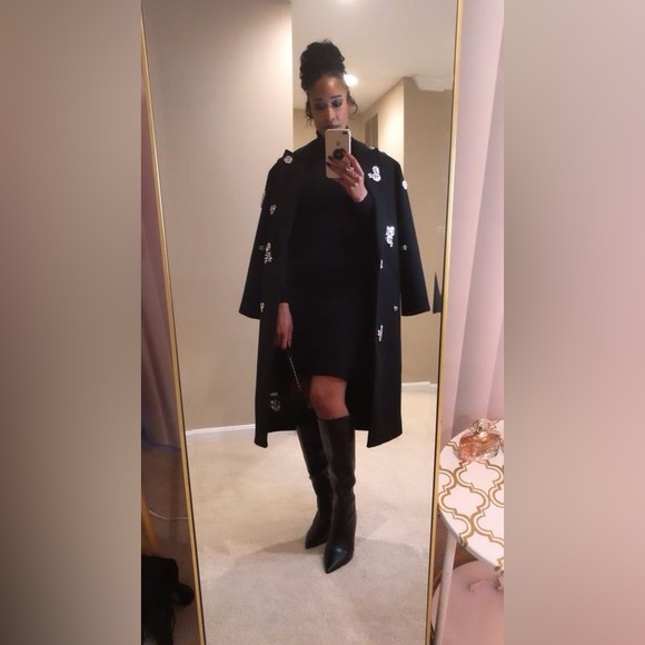 Faux Wool One Button Rhinestone Embellished Coat - Picture 12 of 16